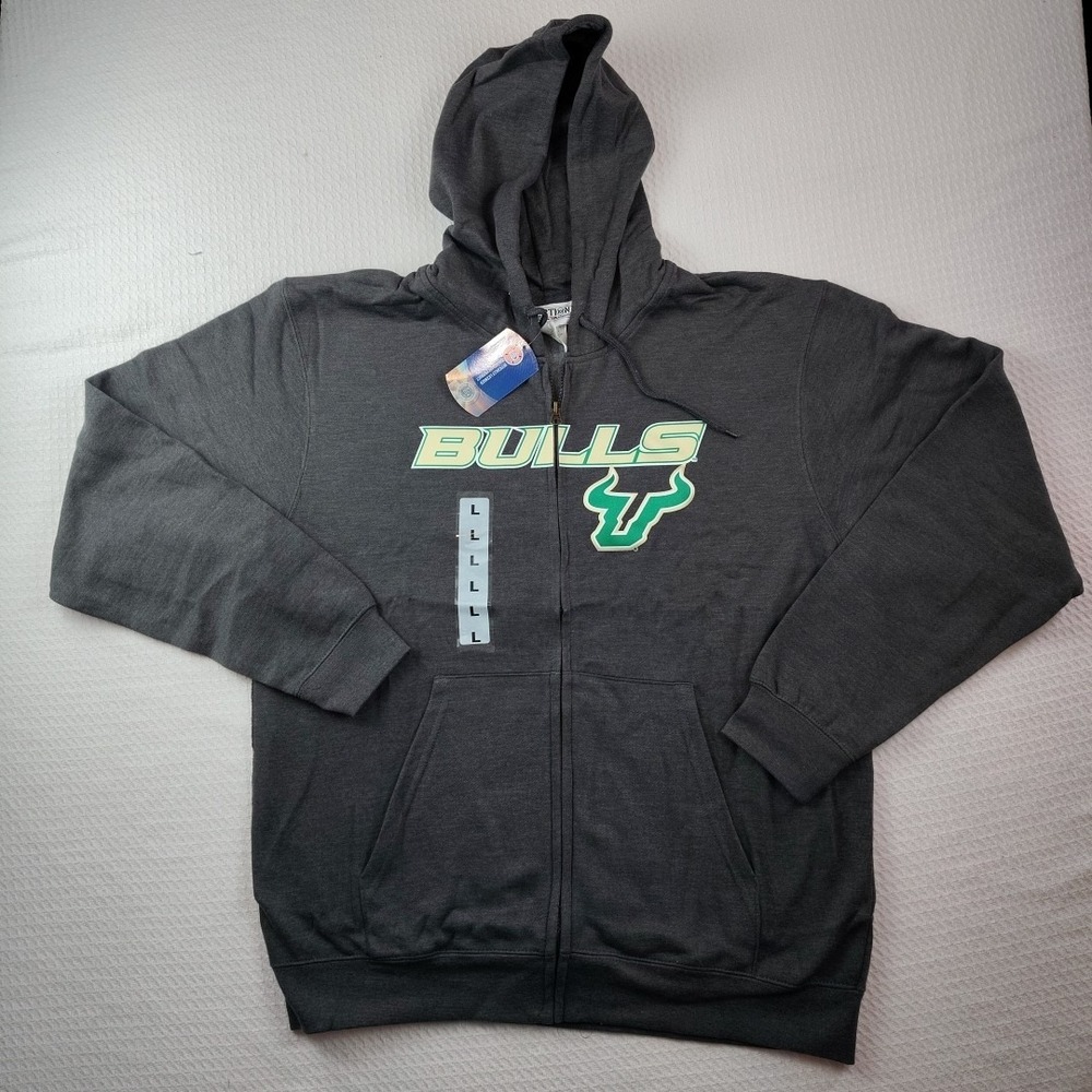 USF South Florida Bulls Zip Hoodie Mens L Dark Gray Patch Logo Majestic NWT
